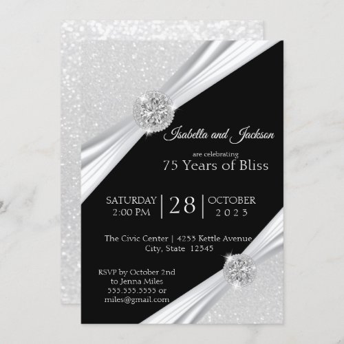 75th  60th White Glitter Diamond Anniversary Invitation