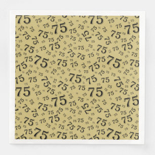75th Age Random Number Pattern Black/Gold Paper Dinner Napkins