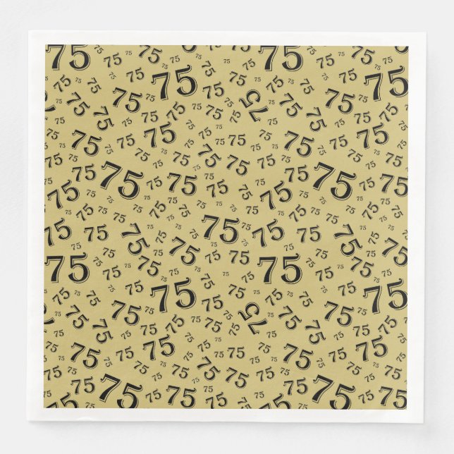 75th Age Random Number Pattern Black/Gold Paper Dinner Napkins (Front)