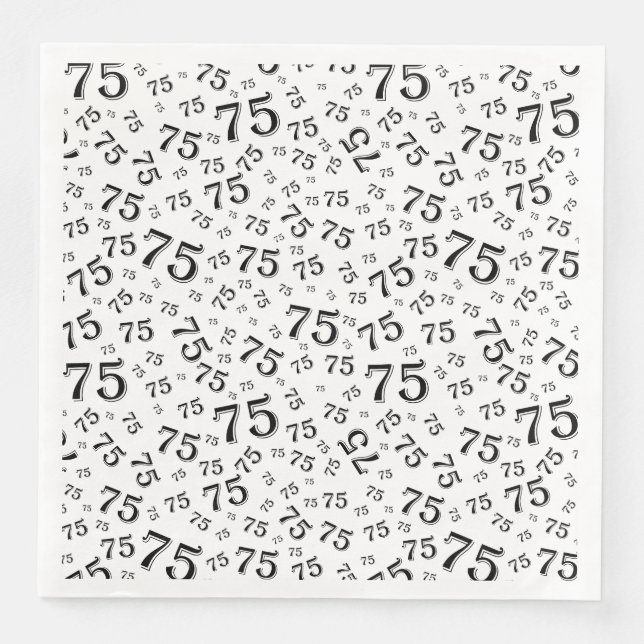 75th Age Random Number Pattern Black/White Paper Dinner Napkins (Front)
