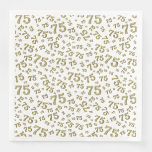 75th Age Random Number Pattern Gold/White Paper Dinner Napkins