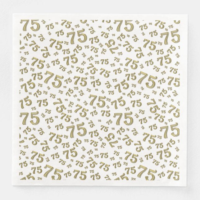 75th Age Random Number Pattern Gold/White Paper Dinner Napkins (Front)