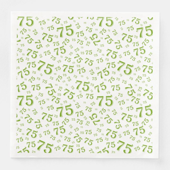 75th Age Random Number Pattern Green/White Paper Dinner Napkins (Front)