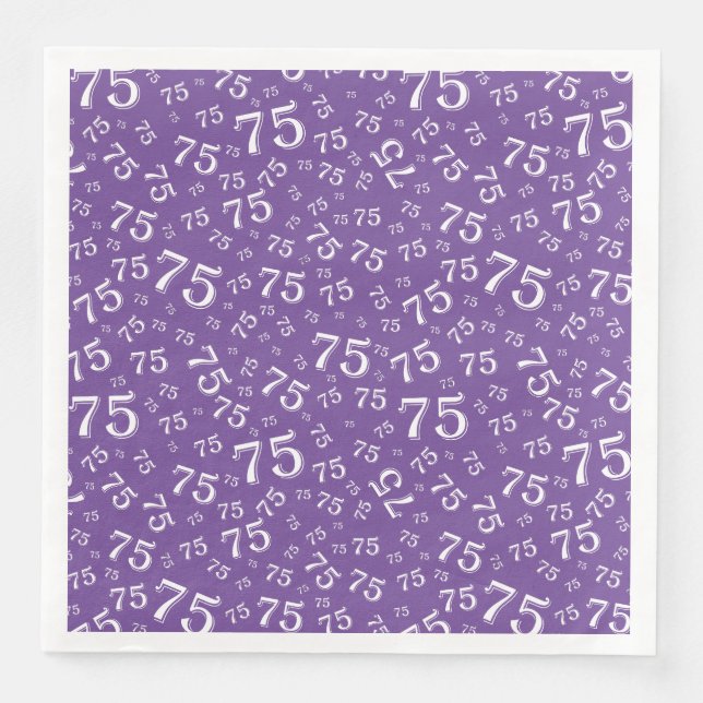 75th Age Random Number Pattern Purple/White Paper Dinner Napkins (Front)