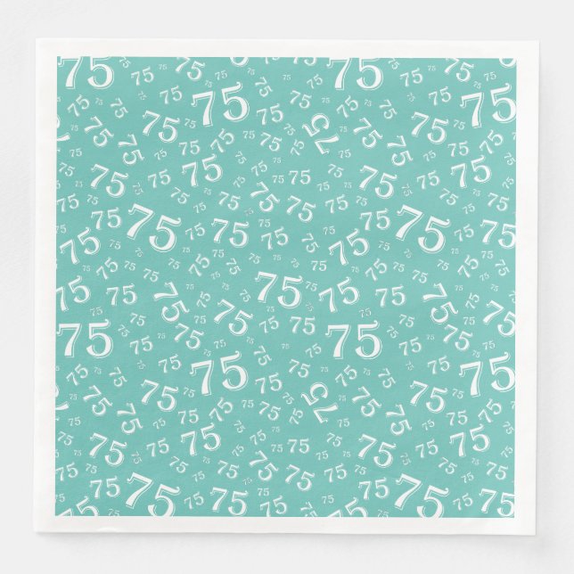 75th Age Random Number Pattern Teal/White Paper Dinner Napkins (Front)