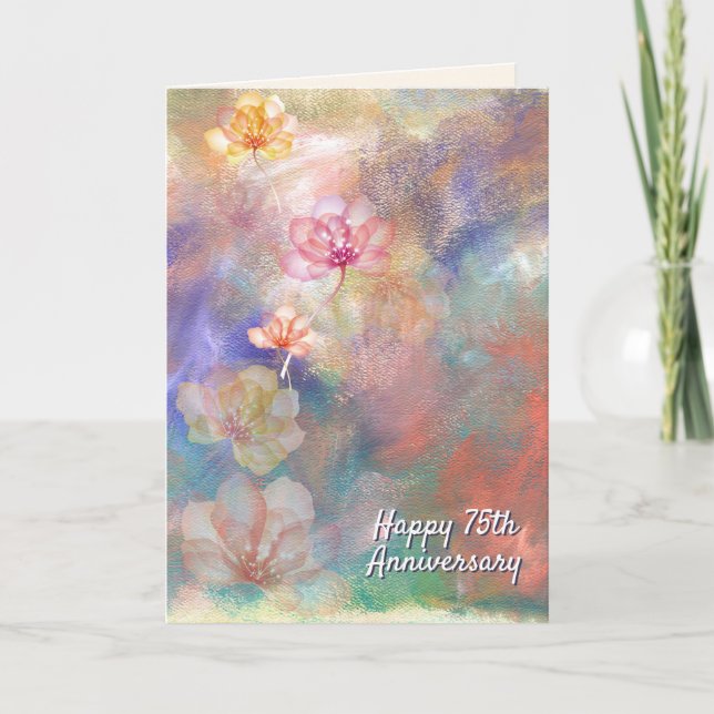 75th Anniversary Abstract Paint and Flowers  Card (Front)