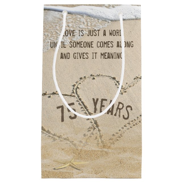 75th Anniversary Beach Hearts and Starfish Small Gift Bag (Front)