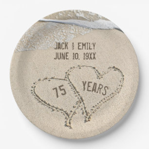 75th Anniversary Beach Hearts Paper Plate