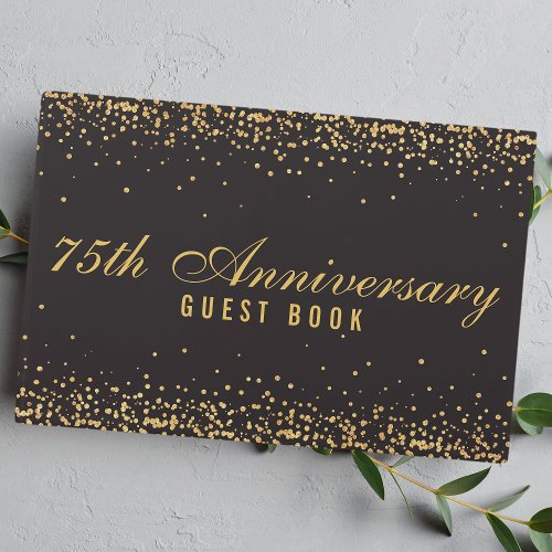 75Th Anniversary Black Gold Confetti Elegant Guest Book