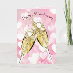 75th Anniversary Champagne Toast On Hearts Card