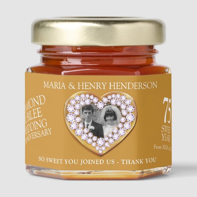 75th Anniversary Diamond Jubilee photo heart Honey Jar Favors (Front)