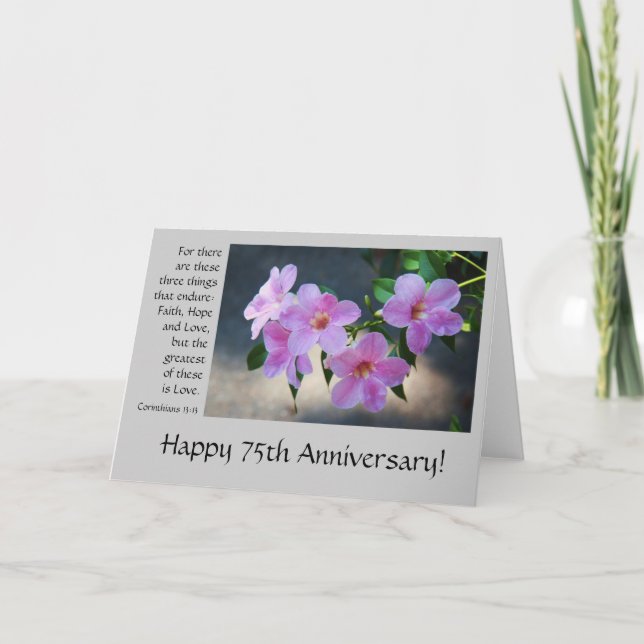 75th Anniversary, floral, bible verse about love Card (Front)