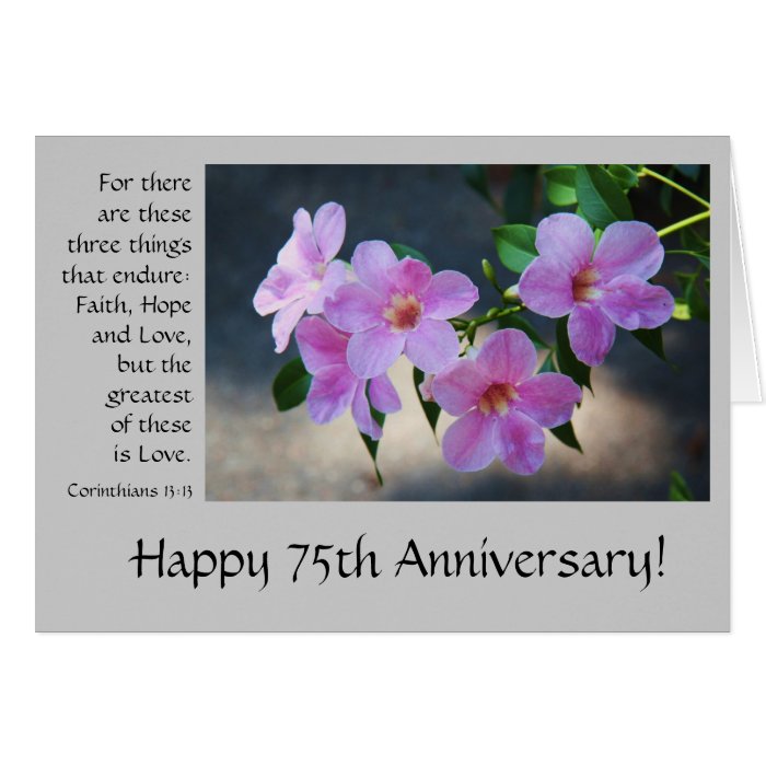 75th Anniversary, floral, bible verse about love Greeting Card
