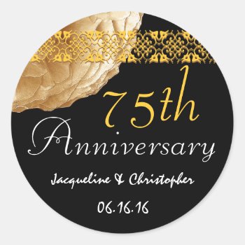 75th Anniversary Gold & Black Rose Sticker by JaclinArt at Zazzle