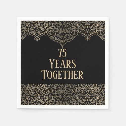 75th Anniversary Gold Lace On Black  Napkins