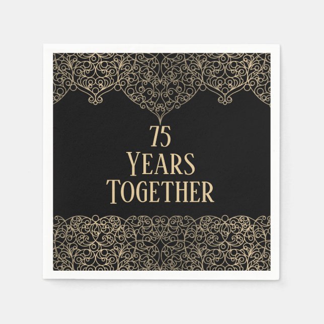 75th Anniversary Gold Lace On Black  Napkins (Front)