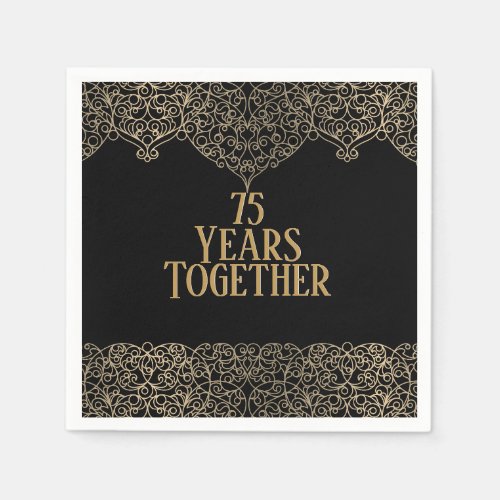 75th Anniversary Gold Lace On Black Napkins