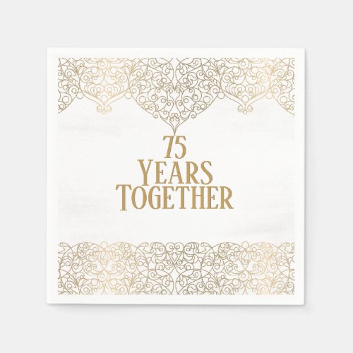 75th Anniversary Gold Lace On White Napkins