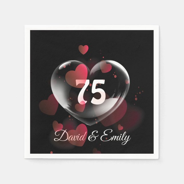 75th Anniversary Heart Bubble With Red Hearts  Napkins (Front)