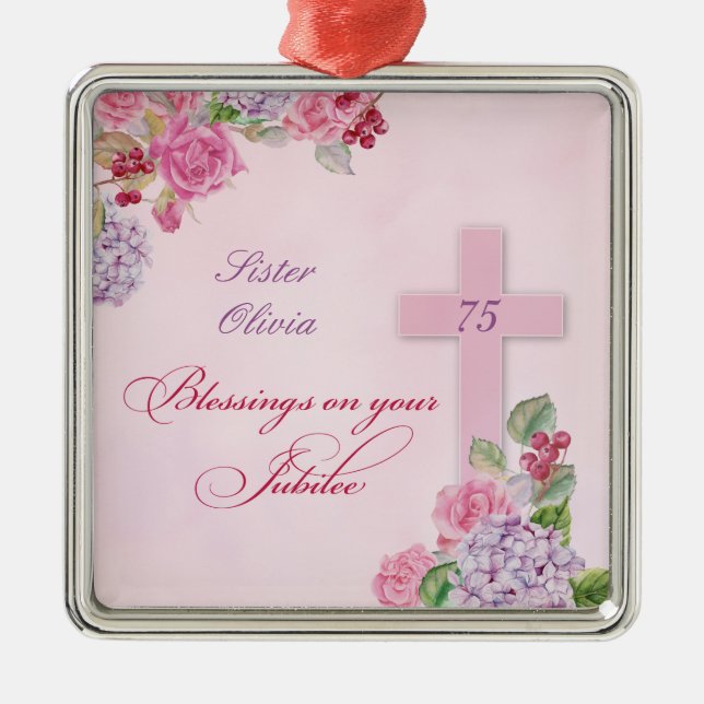 75th Anniversary of Religious Life Catholic Nun Metal Ornament (Front)