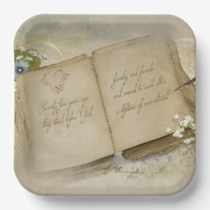 75th Anniversary Old Book  Paper Plates