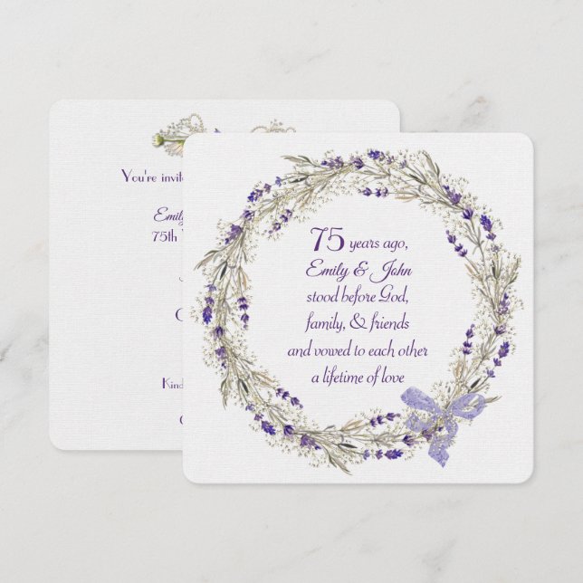 75th Anniversary Party Lavender Wreath Invitation (Front/Back)