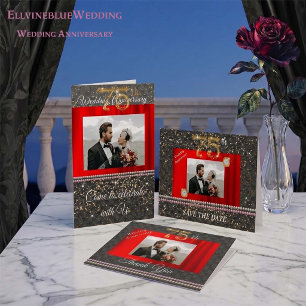 75th Anniversary Party Photo, Diamond & Gold Invitation