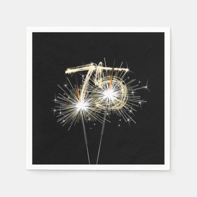 75th Anniversary Party Sparklers on Black Napkins (Front)