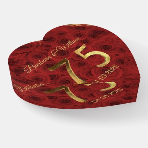 75th Anniversary Red Roses Floral Faux Gold Number Paperweight