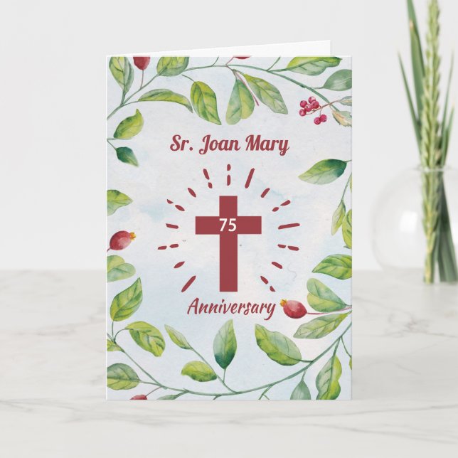 75th Anniversary to Nun Cross in Wreath Card (Front)