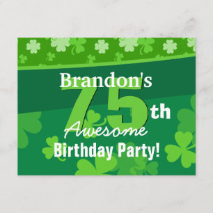 75th Awesome Birthday Green Shamrocks G002G Invitation