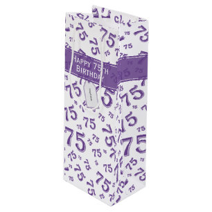 75th Biirthday Random Number Pattern Purple/White Wine Gift Bag