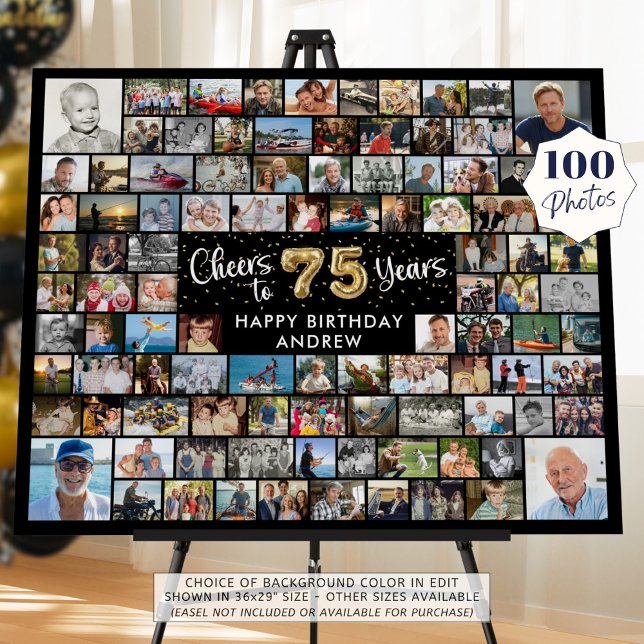75th Birthday 100 Photos Black Gold Cheers To Year Foam Board (Creator Uploaded)
