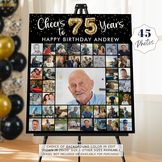 75th Birthday 45 Photo Collage Cheers to 75 Years Foam Board (Creator Uploaded)