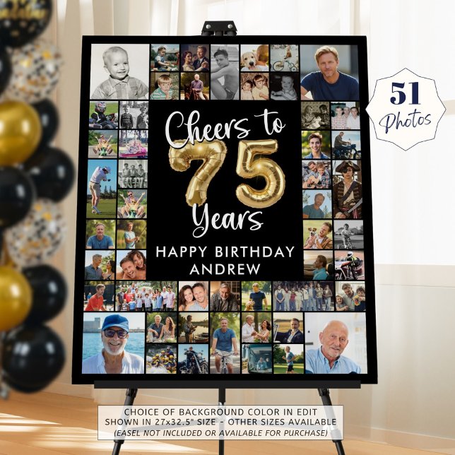 75th Birthday 51 Photo Collage Cheers to 75 Years Foam Board (Creator Uploaded)