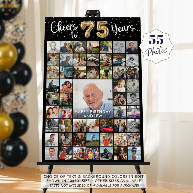 75th Birthday 55 Photo Collage Cheers to 75 Years Foam Board (Creator Uploaded)