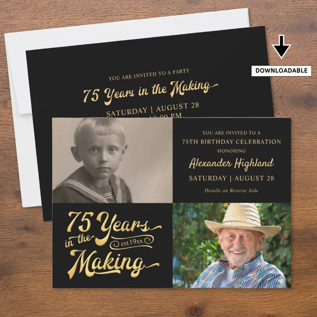 75th Birthday 75 YEARS IN MAKING Black Gold Invitation (Creator Uploaded)