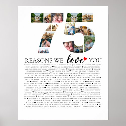 75th birthday all the reasons why we love you  poster