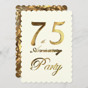 75th Birthday Anniversary Gold Ivory Elegant Invitation