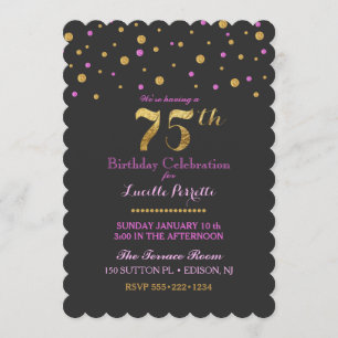 75th Birthday Anniversary Gold Pink Confetti Dots Invitation