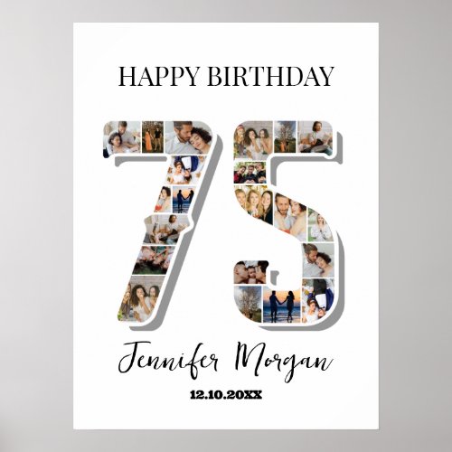 75th Birthday Anniversary Number 75 Photo Collage Poster