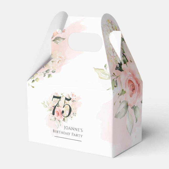 75th Birthday Any Age Floral Pink Floral Greenery Favor Boxes (Front Side)