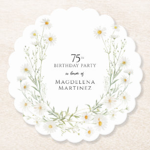 75th Birthday April Birthday Month Daisy Custom Paper Coaster
