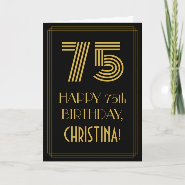 75th Birthday: Art Deco Inspired Look "75" & Name Card (Front)