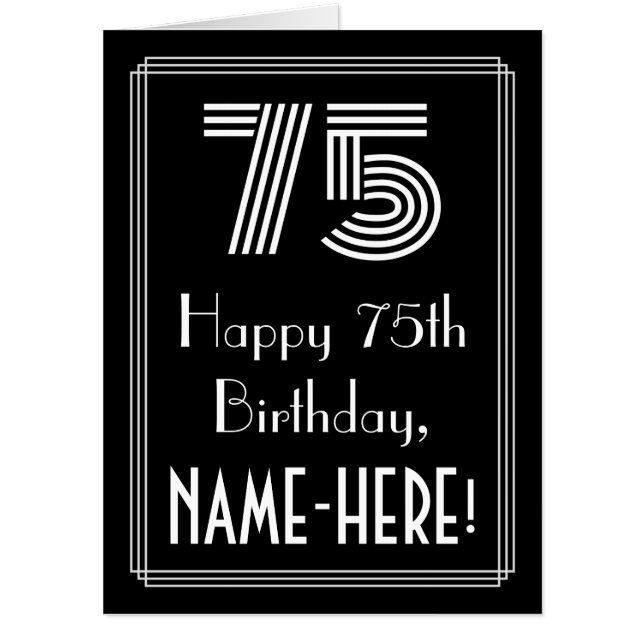75th Birthday — Art Deco Inspired Look “75” + Name Card (Front)