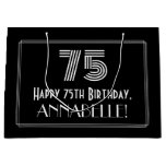 [ Thumbnail: 75th Birthday — Art Deco Inspired Look "75" & Name Gift Bag ]