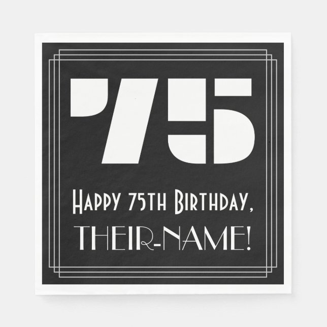 75th Birthday: Art Deco Inspired Look "75" + Name Napkins (Front)
