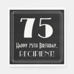 [ Thumbnail: 75th Birthday ~ Art Deco Inspired Look "75", Name Napkins ]