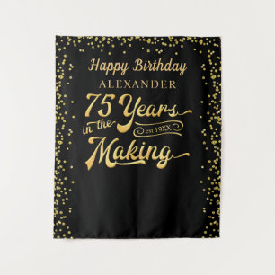 75th Birthday Backdrop Black Gold Confetti