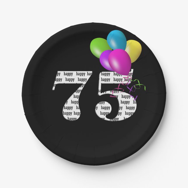 75th birthday balloon bouquet paper plates (Front)